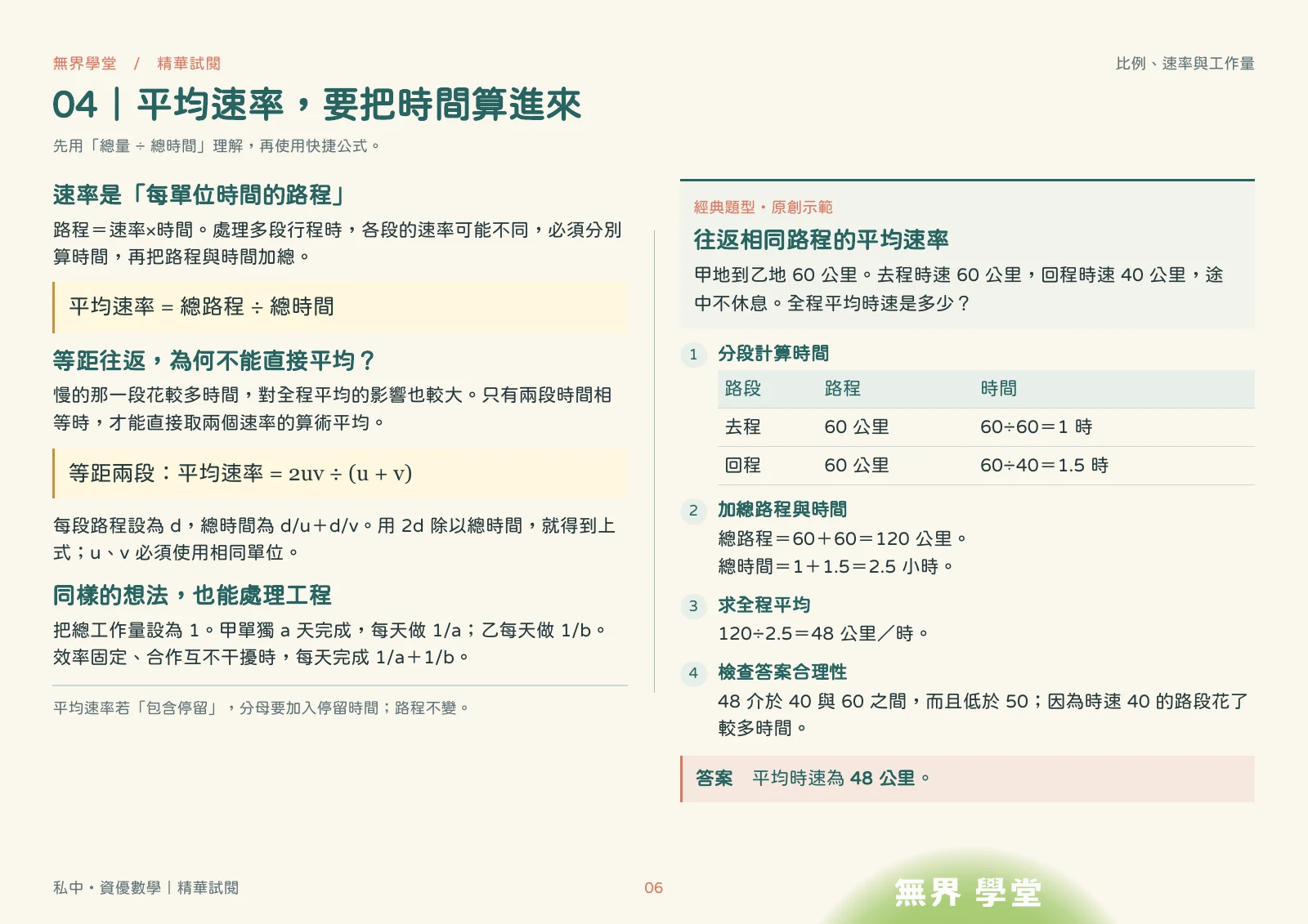 12頁精華試閱第6頁，平均速率觀念與逐步解題